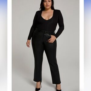 Good American Black Coated Straight Leg Jeans NWT